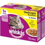 12 x 100g Whiskas Wet Cat Food Pouches – 10 + 2 Free!* – 1+ Fish & Meat Selection in Jelly (12 x 100g)